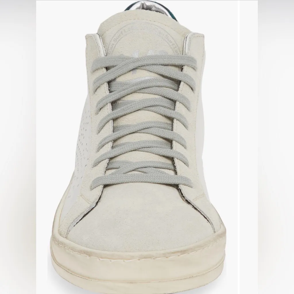 P448 John Mid Sneaker Size 37/7 White Green Cheetah Leather Suede Streetwear - Image 3