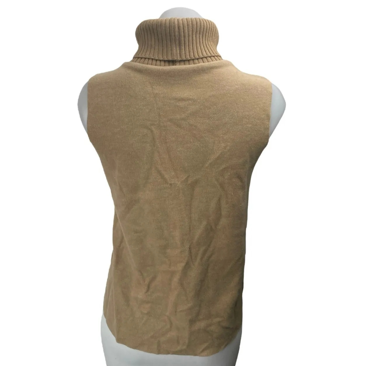 Zara Women's Tan Khaki Knit Sleeveless Turtleneck Tank Vest Sweater Top Size M - Image 2