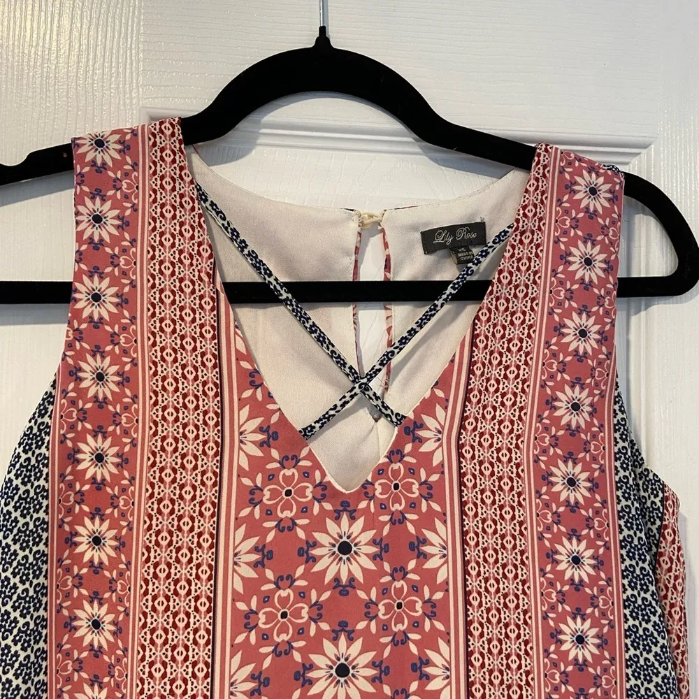 Lily Rose Pink Blue V Neck Sleeveless Bandana Print A Line Mini Dress Size XS - Image 2