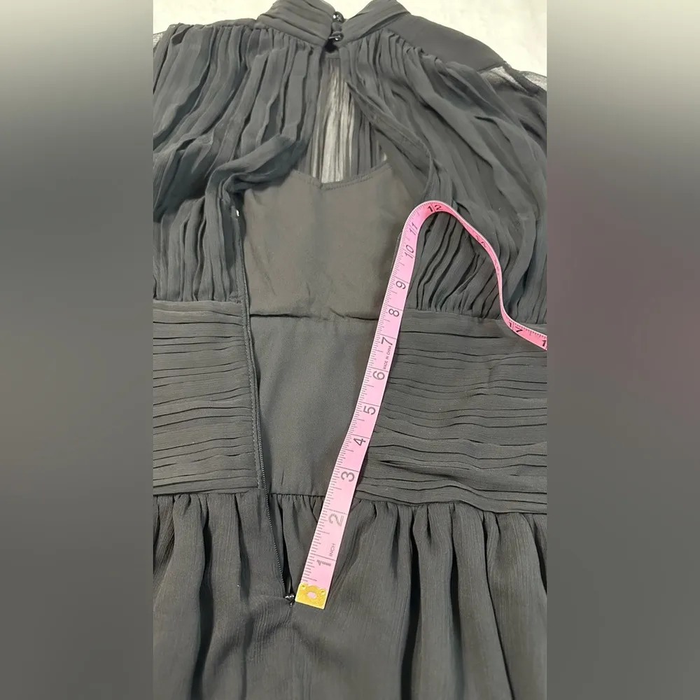 NWT Express Black Mock Neck Long Sleeve Pleated Waist Tiered Ruffle Mini  Dress - Image 10