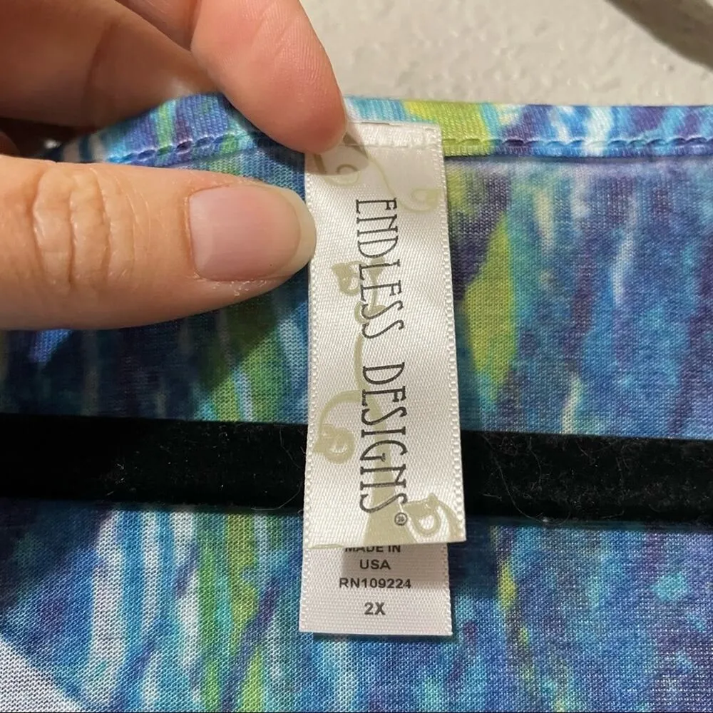 Endless Designs Green & Blue Striped Asymmetrical Short Sleeve Tee Shirt 2X - Image 3