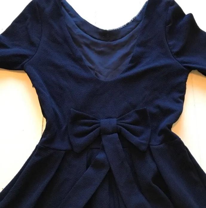 - Navy Embellished Bow Dress - Image 5