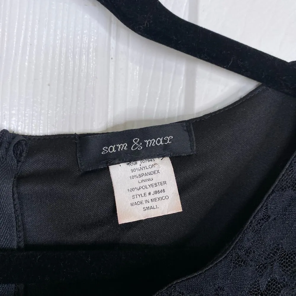 Vintage 90s Black Lace Mini Dress Pearl Buttons Size Small Goth Alt Witchy - Image 6