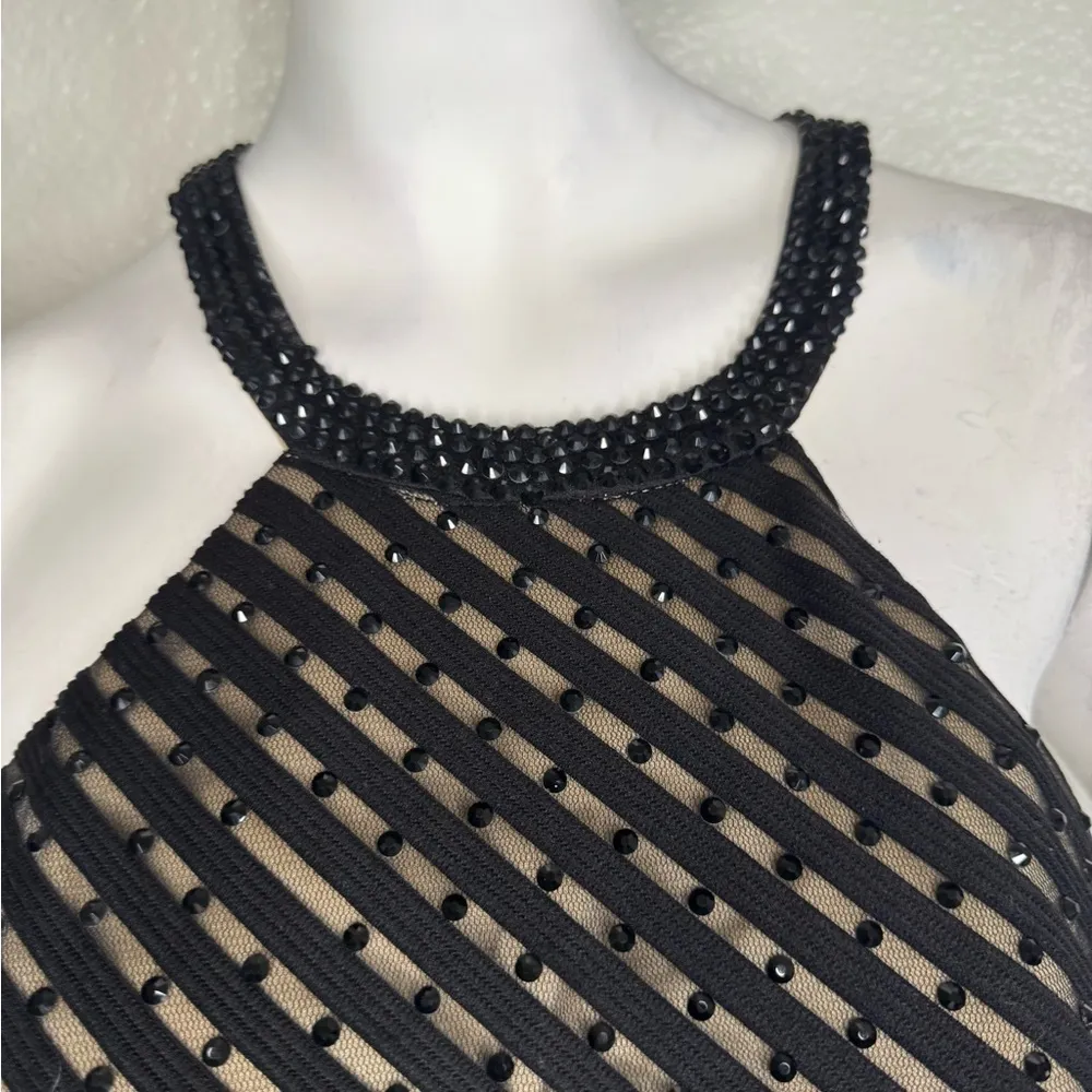 La Femme Short Cocktail Black Beaded Dress Size 8.  #78 - Image 5