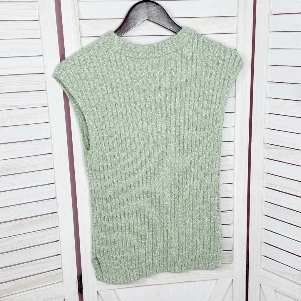 Loft Ribbed Marled Knit Crewneck Sleeveless Sweater Sage Green XS - Image 10