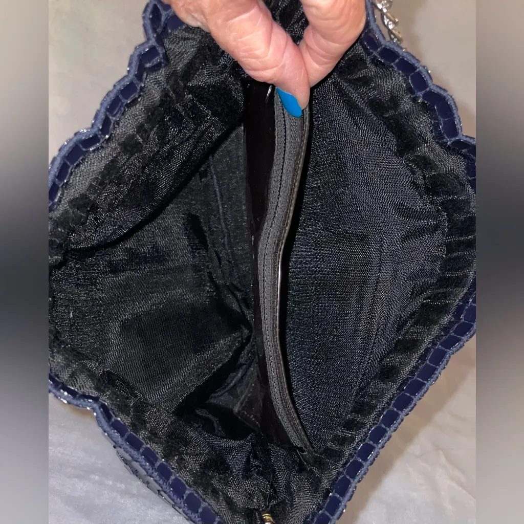 Lumured Vintage Mesh Navy Plastic Tile Clutch Optional Shoulder Chain Strap USA Blue - Image 8