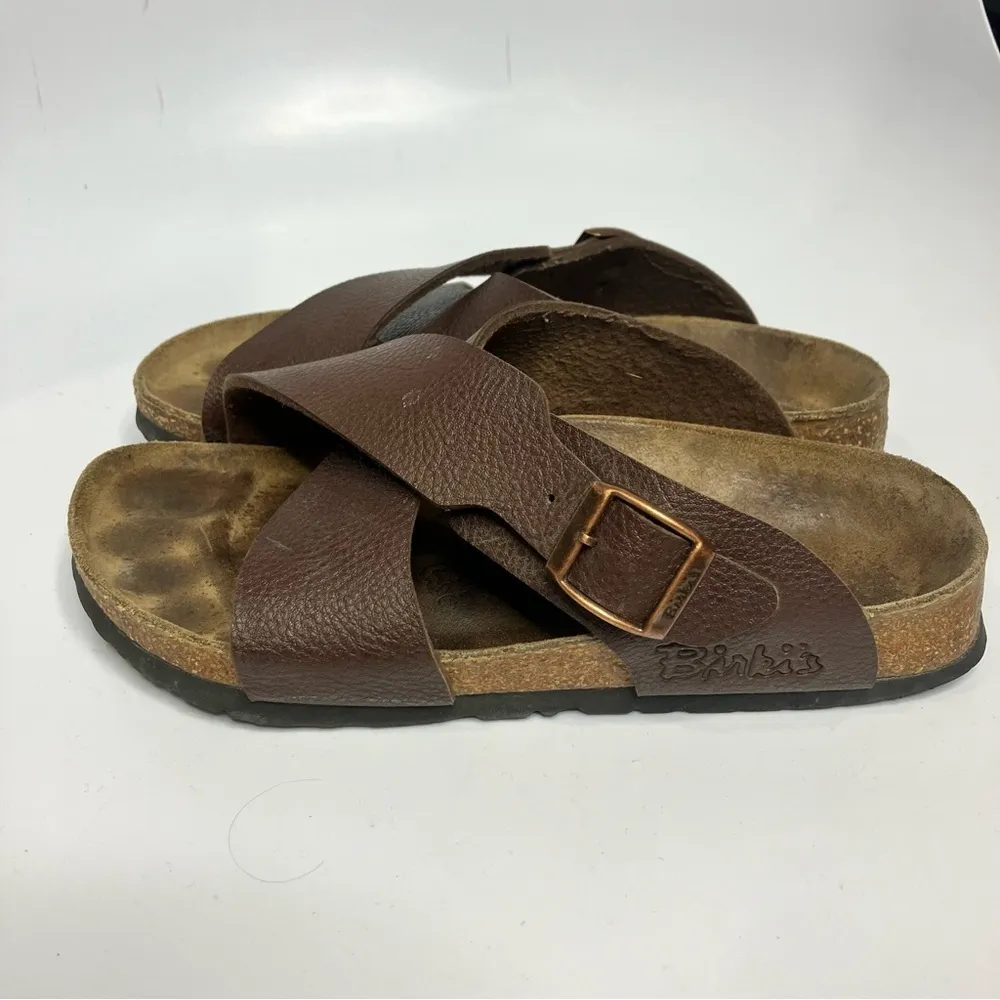 Birkenstock’s Birki’s brown criss‎ cross slides sandals size 36 ladies size 5 - Image 6