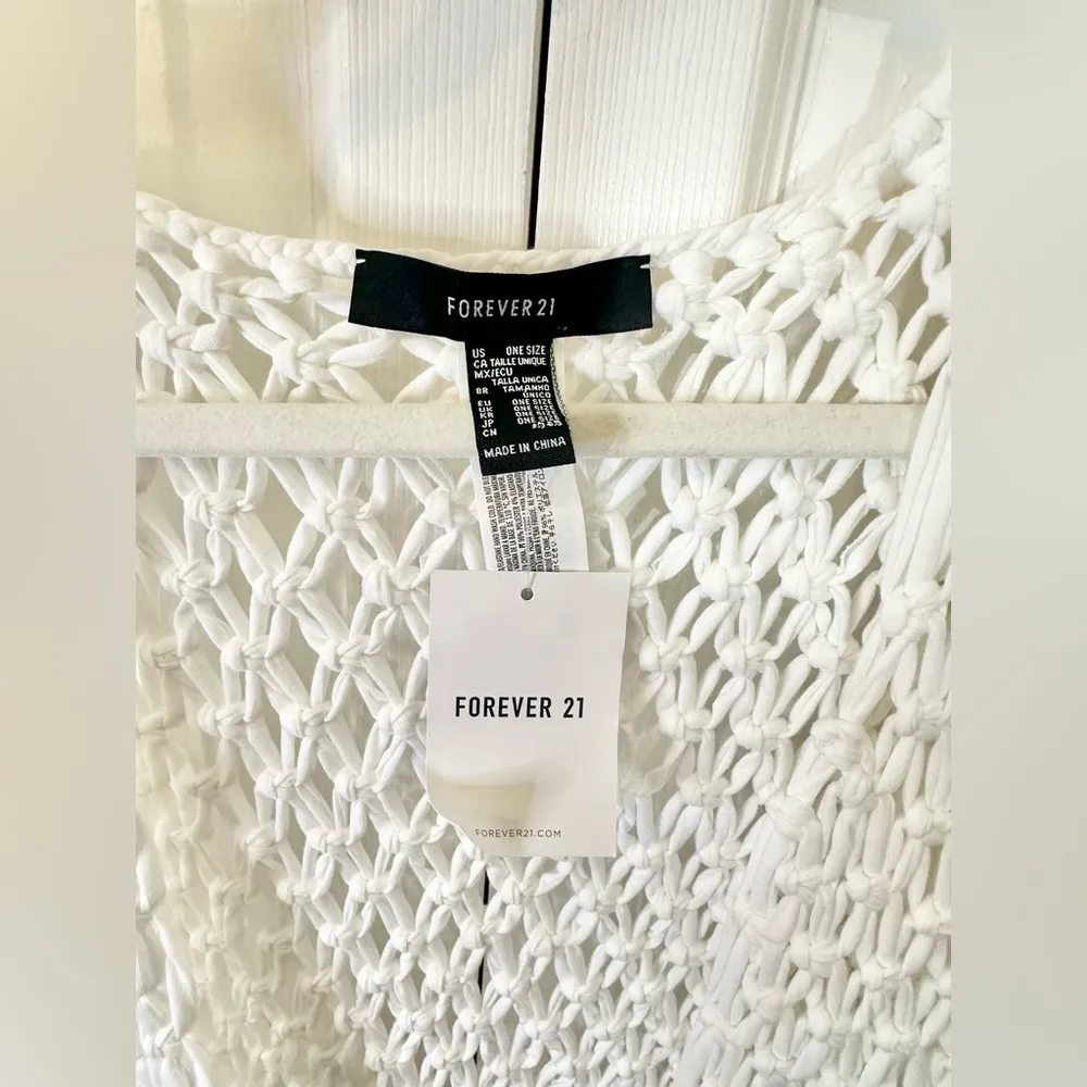 Forever 21 Women’s Full Length Macrame White Beach Cover Up With Fringe Vacation - Image 3