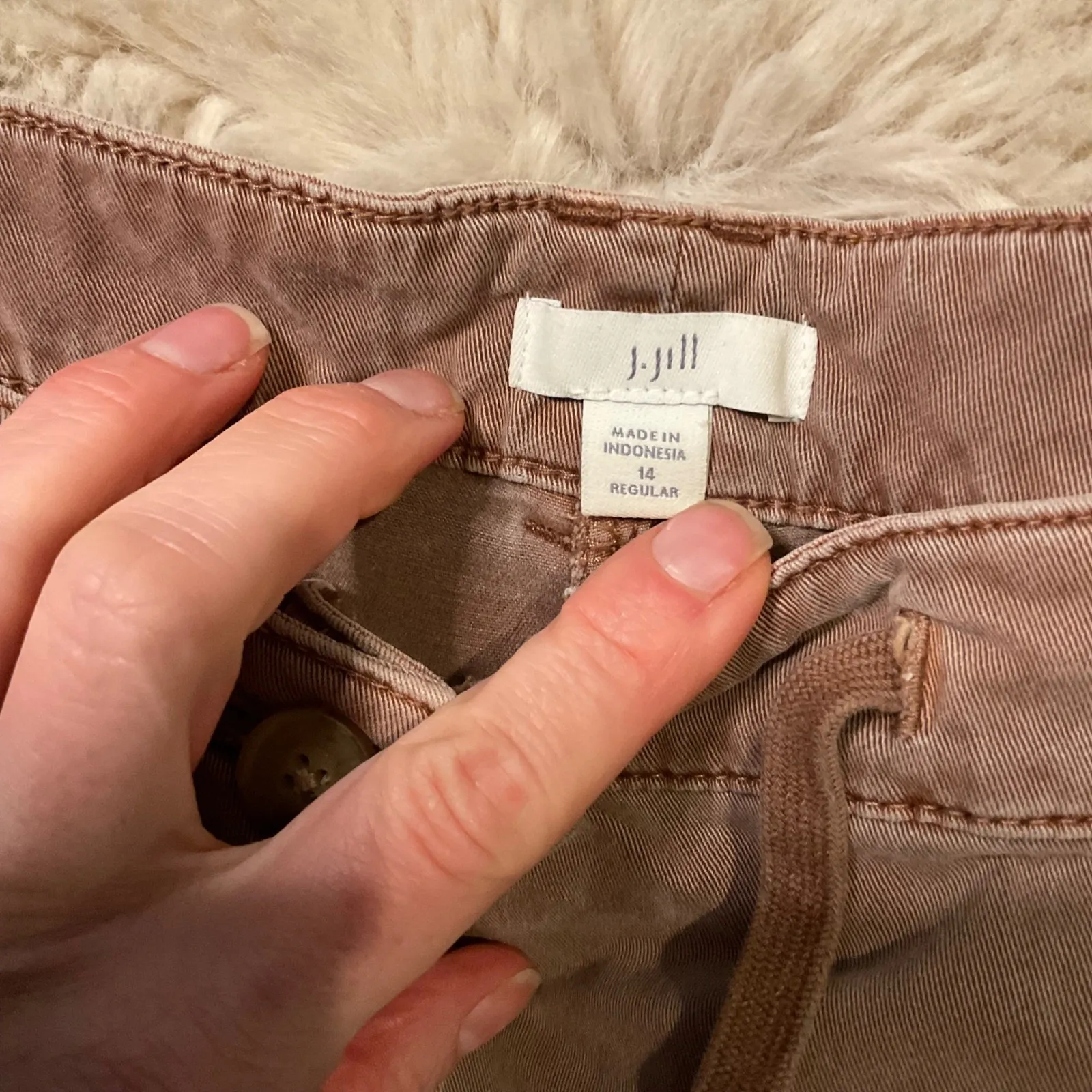 J.‎ Jill Pants Size 14 Tan Chino Crop Cotton Blend Zip Drawstring Waist Womens - Image 2