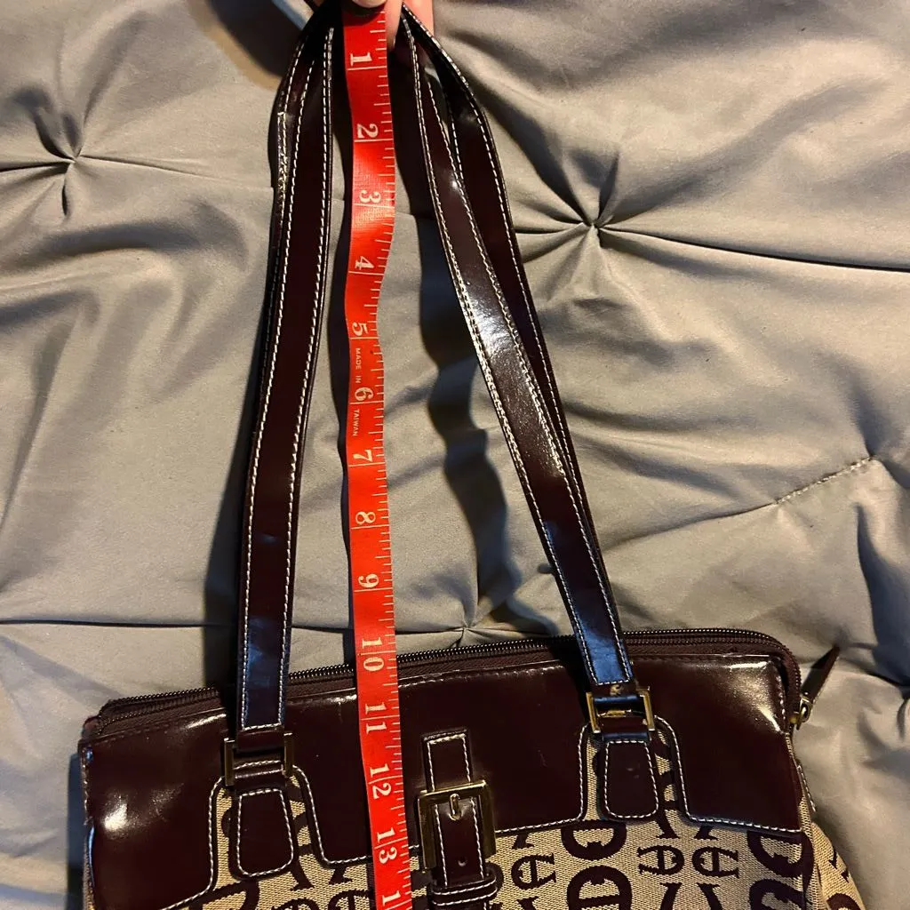 Vtg Etienne Aigner Tan Brown Logo Fabric Leather Bag Purse Shoulder Bag 12x10 - Image 4
