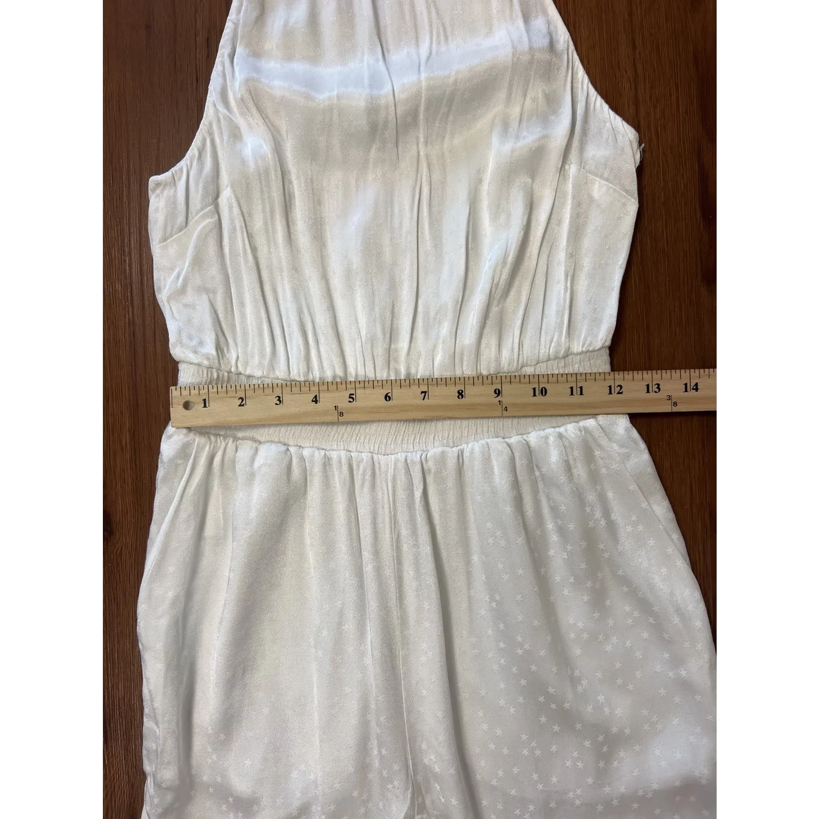 Cinq a Sept White Satin Halter Satin Jumpsuit Xs White Tie Neck Star Jacquard - Image 10