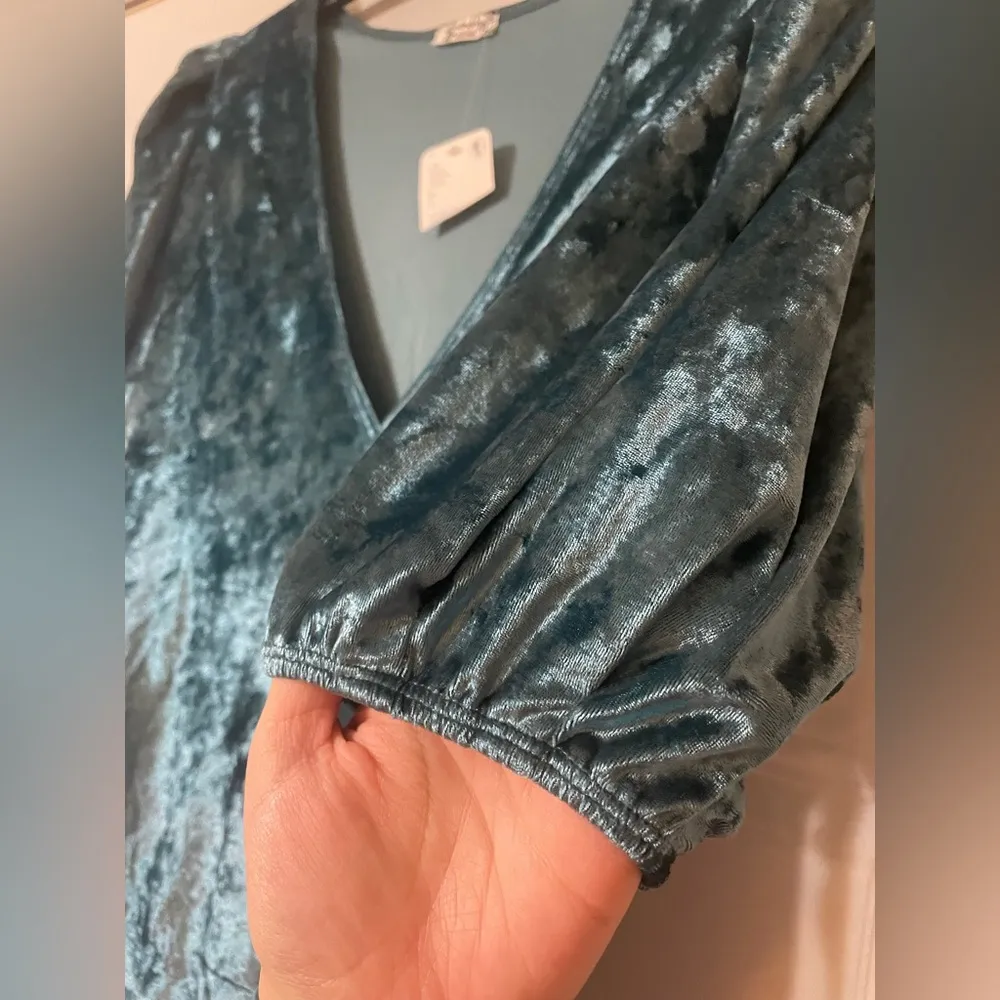 Intimately Free People Don’t You Wish Velvet Bodysuit Deep Teal Size Large New - Image 3