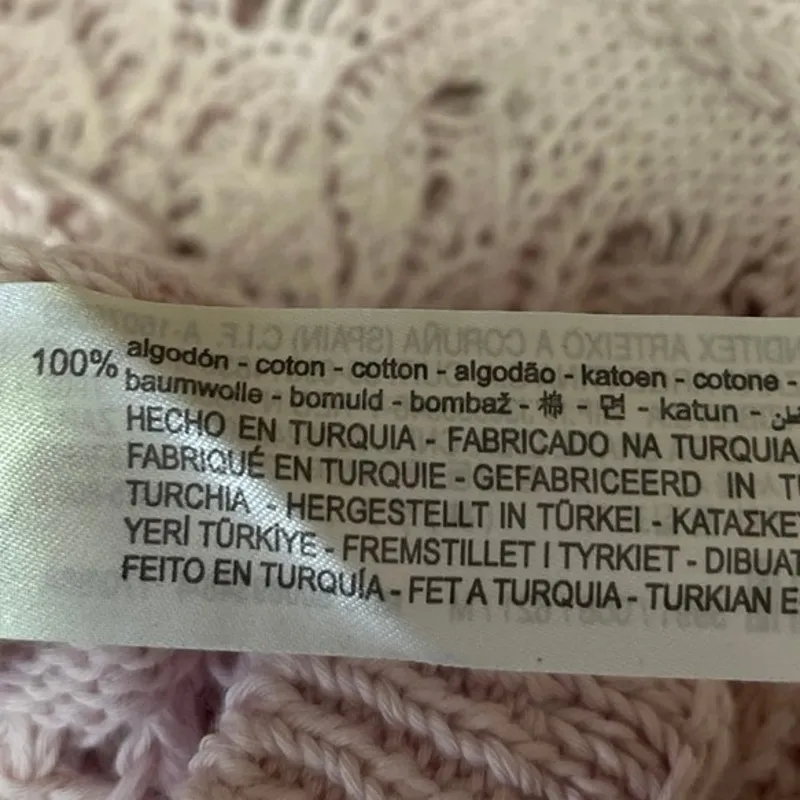 NEW Zara Pink Crochet Collared Tie Keyhole Open Knit Short Sleeve Sweater Top M - Image 7