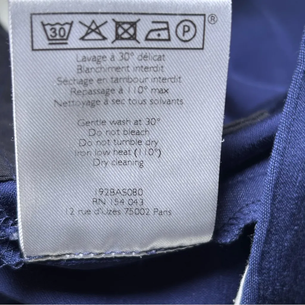 Sezane Trousers Womens 42 Blue Wide Leg High Rise Cuffed Career Linen Blend FLAW - Image 11