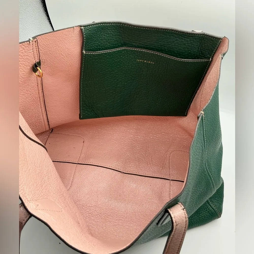 A Rare HTF Out Of Stock Hunter Green Large Tory Burch Leather Tote - Image 6