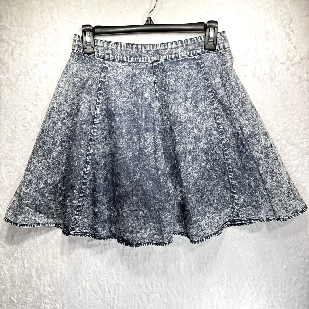 Acid Wash Denim Cotton Mini Skater Skirt Button On Suspenders En Crème Y2K Retro Blue Size M - Image 4