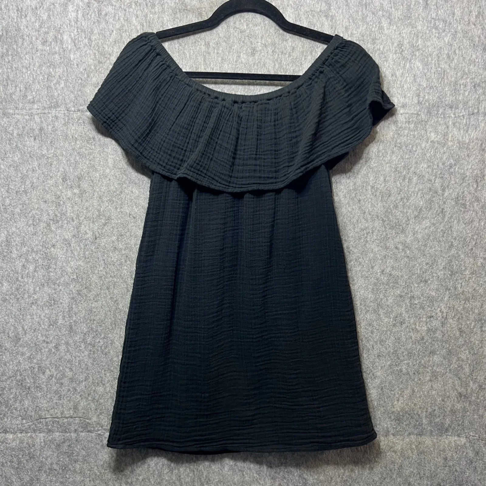 Aerie Black Dress Off Shoulder Ruffle Lined Casual‎ XXS Gauze Mini Dress - Image 8
