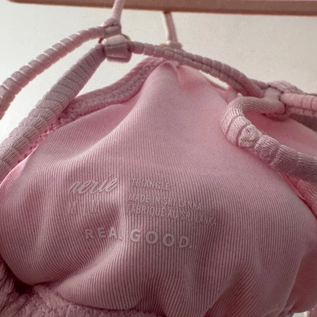 Aerie Light Pink Shine Rib String Triangle Bikini Top - Image 7