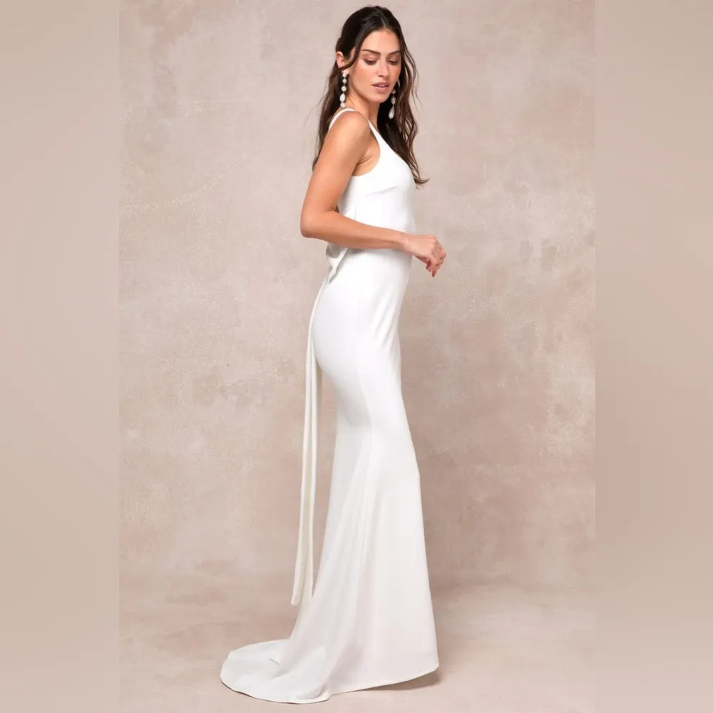 Lulu’s Loving Fate White Bow Square Neck Backless Maxi Dress - Image 3