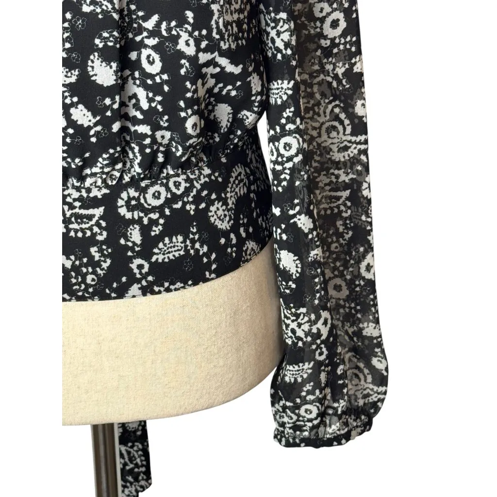 Rebecca Minkoff Shirt Women Small Black Floral Back Tie Zariah Blouse Whimsigoth - Image 7