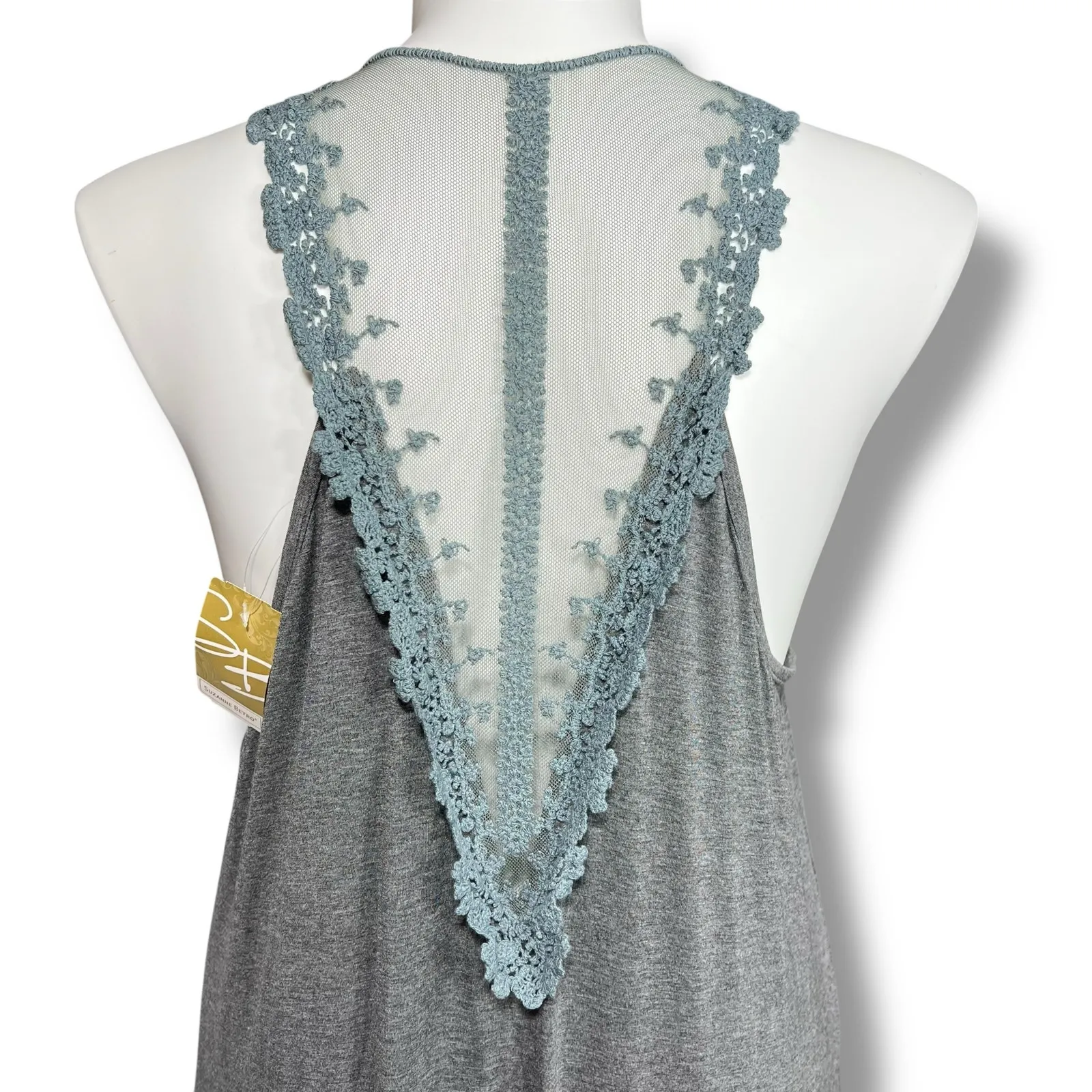 Suzanne Betro Womens Maxi Sundress Sleeveless Scoop Neck Sheer Lace Back Gray 2X - Image 7