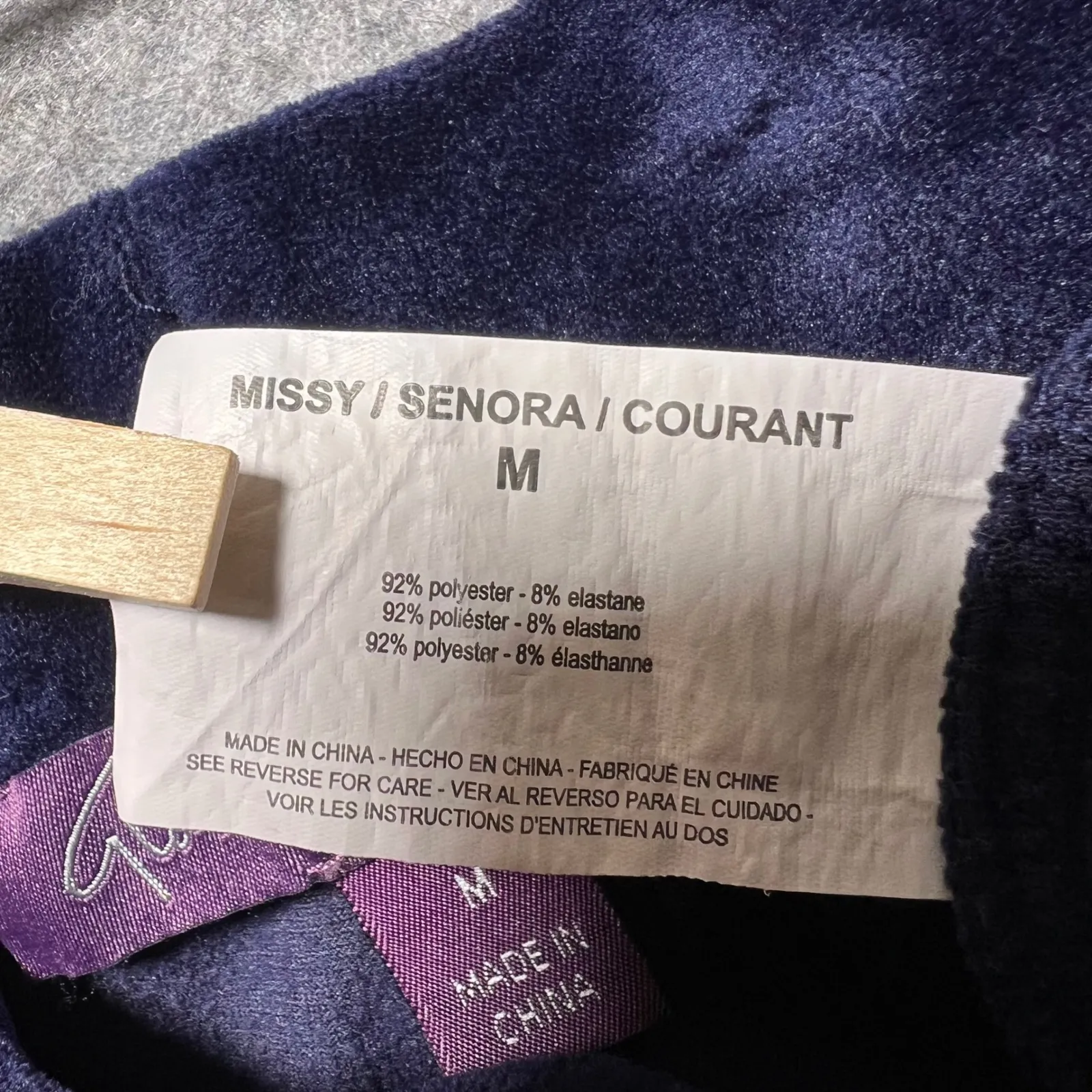 Gloria Vanderbilt Navy Blue Velour Flare Lounge Pants Drawstring Size Medium - Image 7