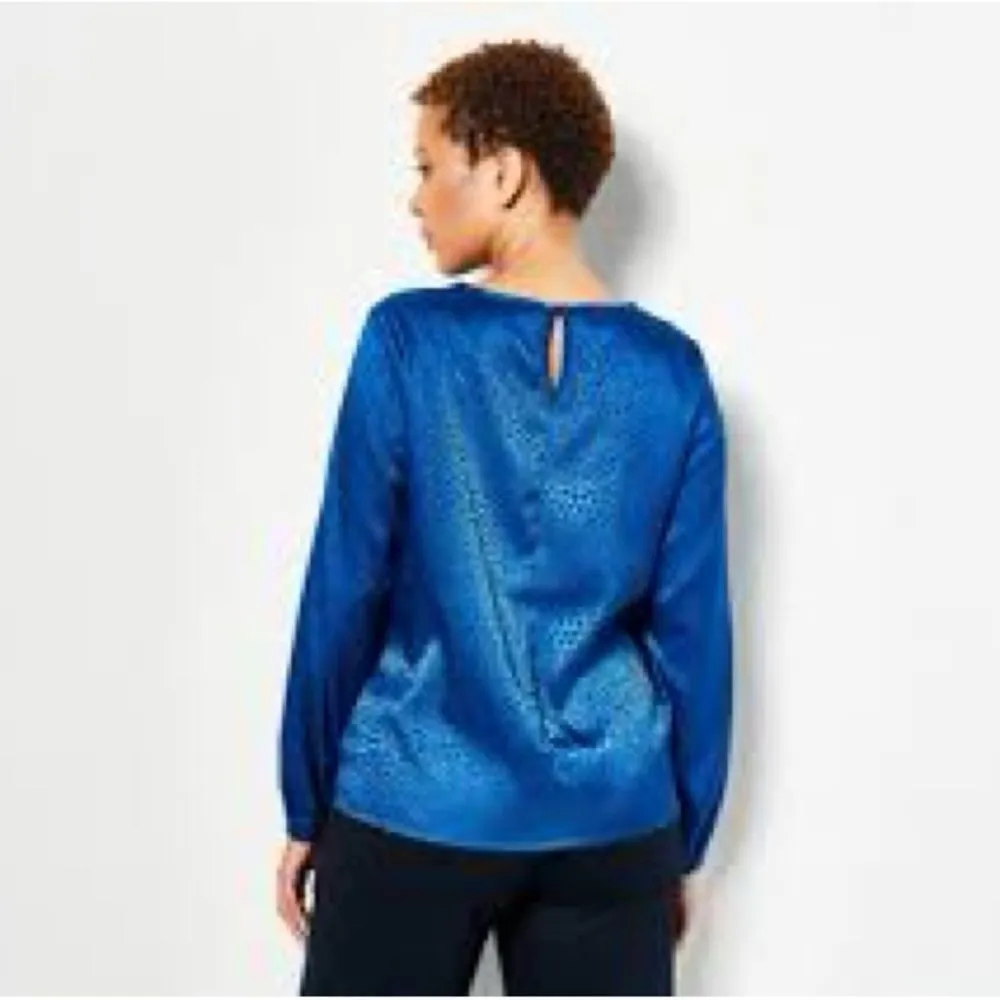 JASON WU Long Sleeve Jacquard Sapphire Blue Blouse Top Shirt Size S - Image 2