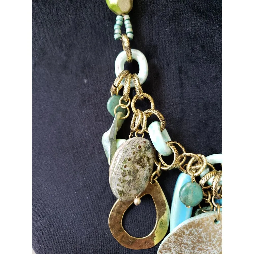 Chico's Womens Chunky Beaded Turquoise Sea Life Motif Charm Bib Necklace Jewelry - Image 5