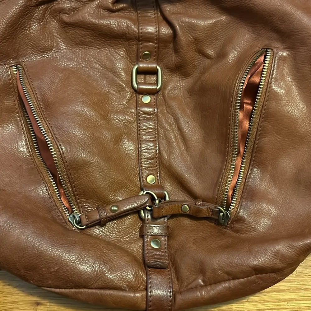 Sabina Fold Over Chain Metal Leather Brown Crossbody Boho Purse Bag Retro - Image 5