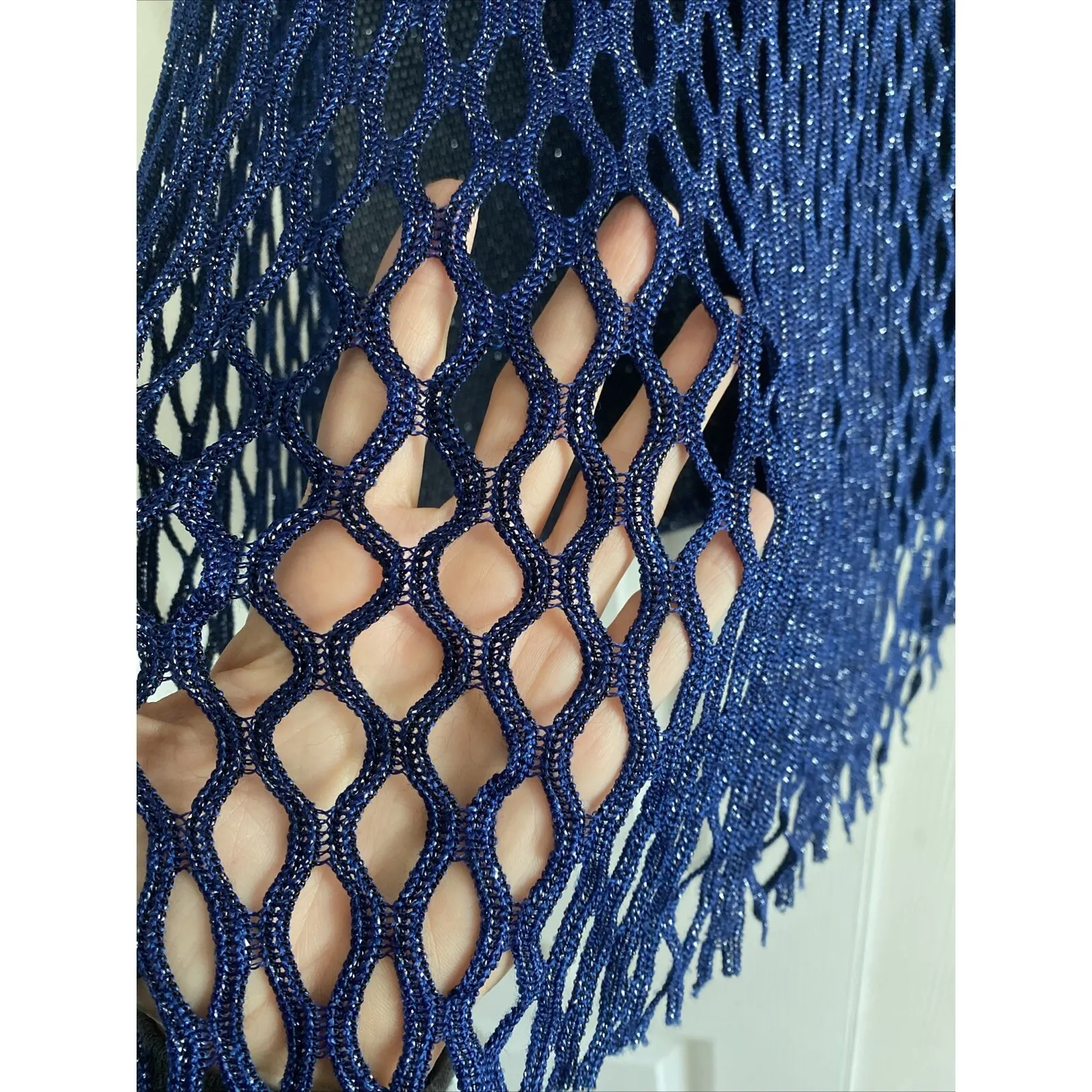 Generation Love Womens Medium Navy Open Knit Tank Mettalic Thread - Image 6