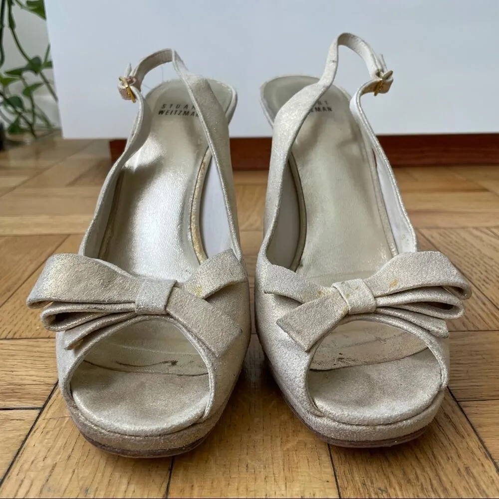 Stuart Weitzman Slingback Gold Suede Heels Women's 9.5 US - Image 4