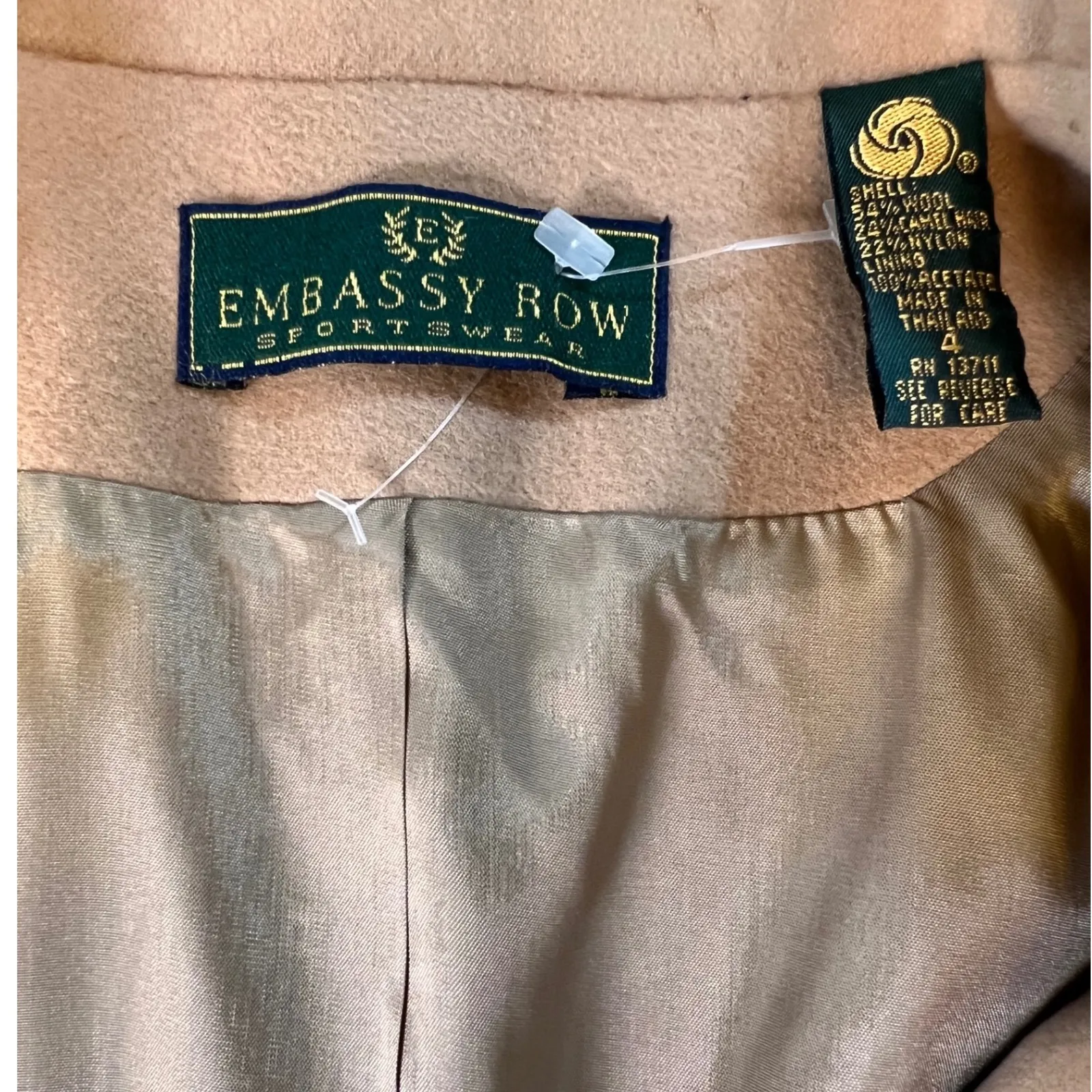 Vintage Embassy Row Wool Camel Hair Blend Blazer Jacket Size 4 Camel Italy Read Tan - Image 4