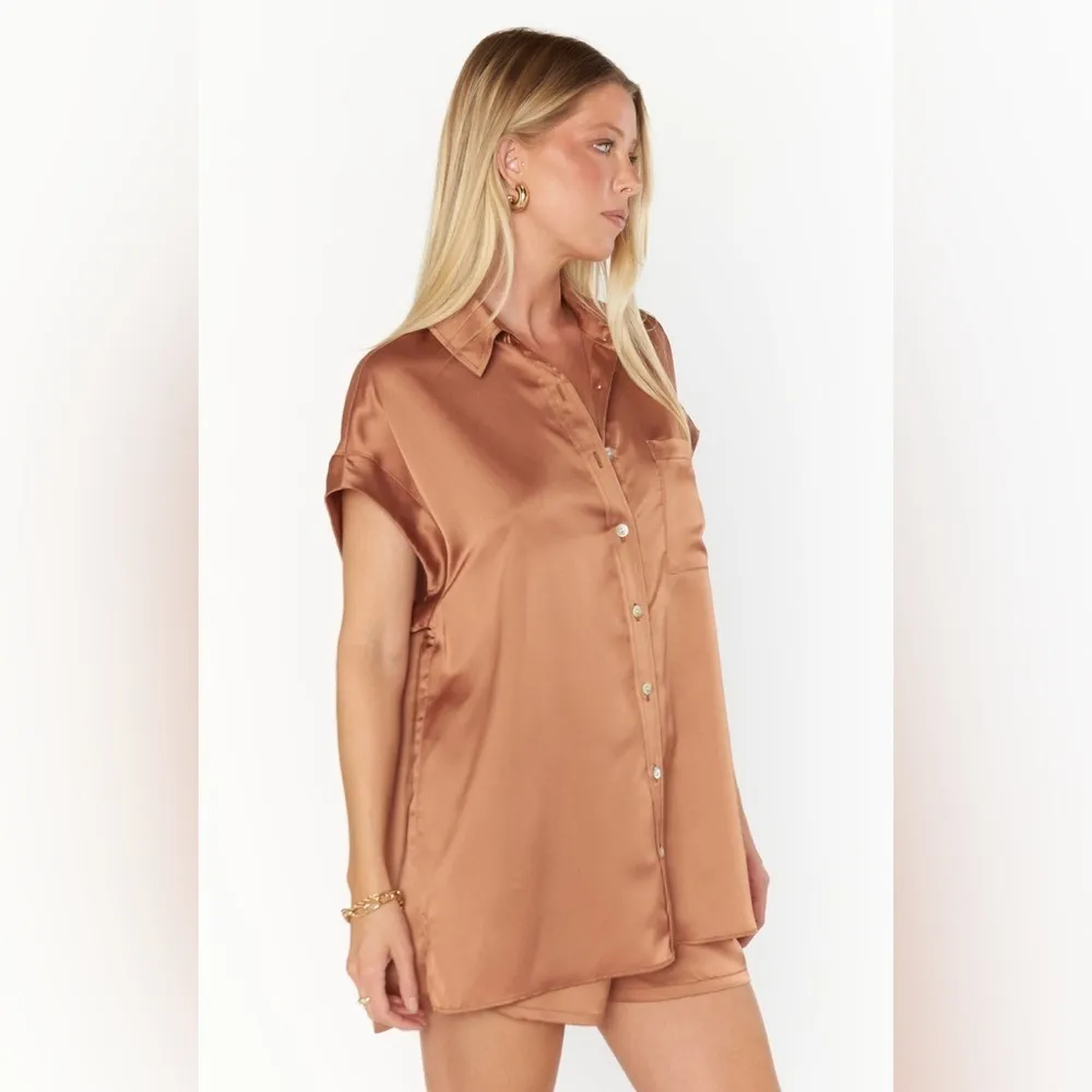 SHOW ME YOUR MUMU Best Day Button Up In Copper Luxe Satin - Image 5