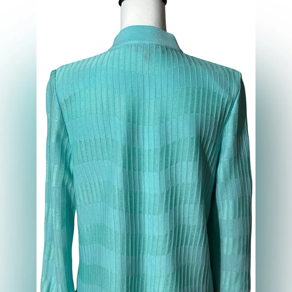 Ming Wang Turquoise Aqua Chain Textured Knit Clasp Open Cardigan Sweater Jacket - Image 6