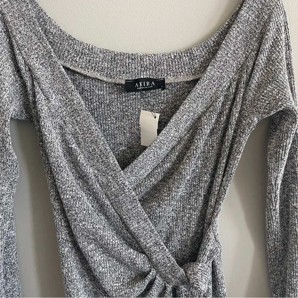 Akira Grey Stretch Knit Wrap Dress - Image 2