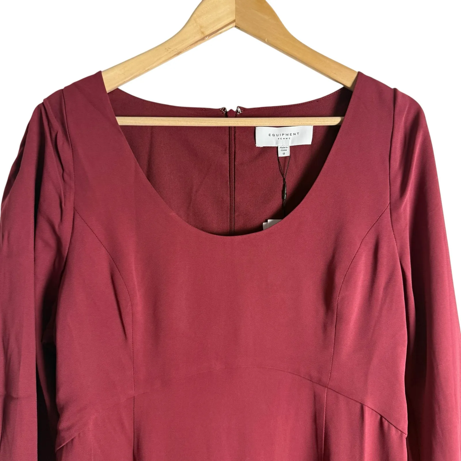 Equipment Natalia Long Bell Sleeve Scoop Neck Midi Dress Cordovan Wine Red Sz 12 - Image 4