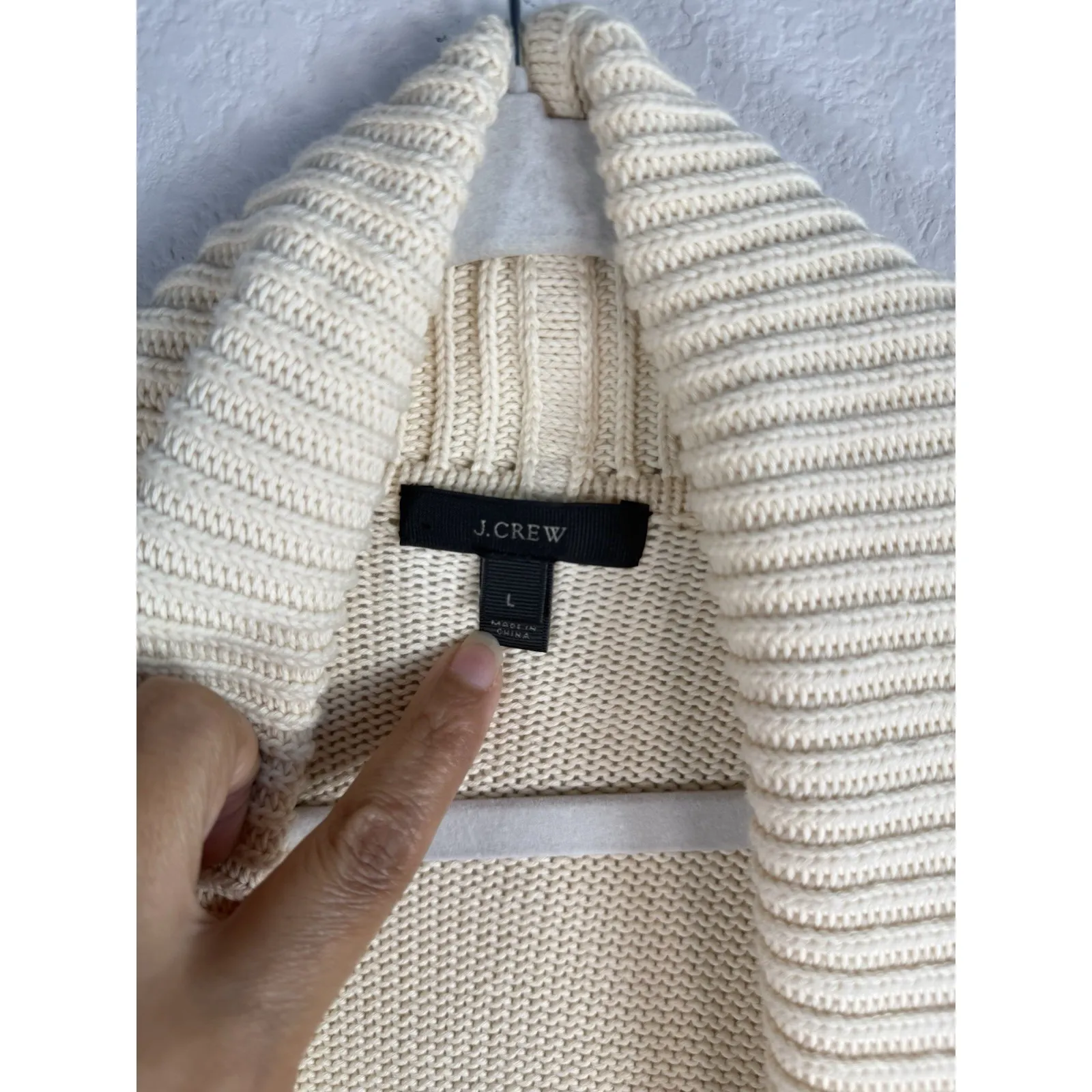 J.Crew Women Cream Rib Detail Close Knit Open Front Long Sweater Cardigan Size L - Image 4