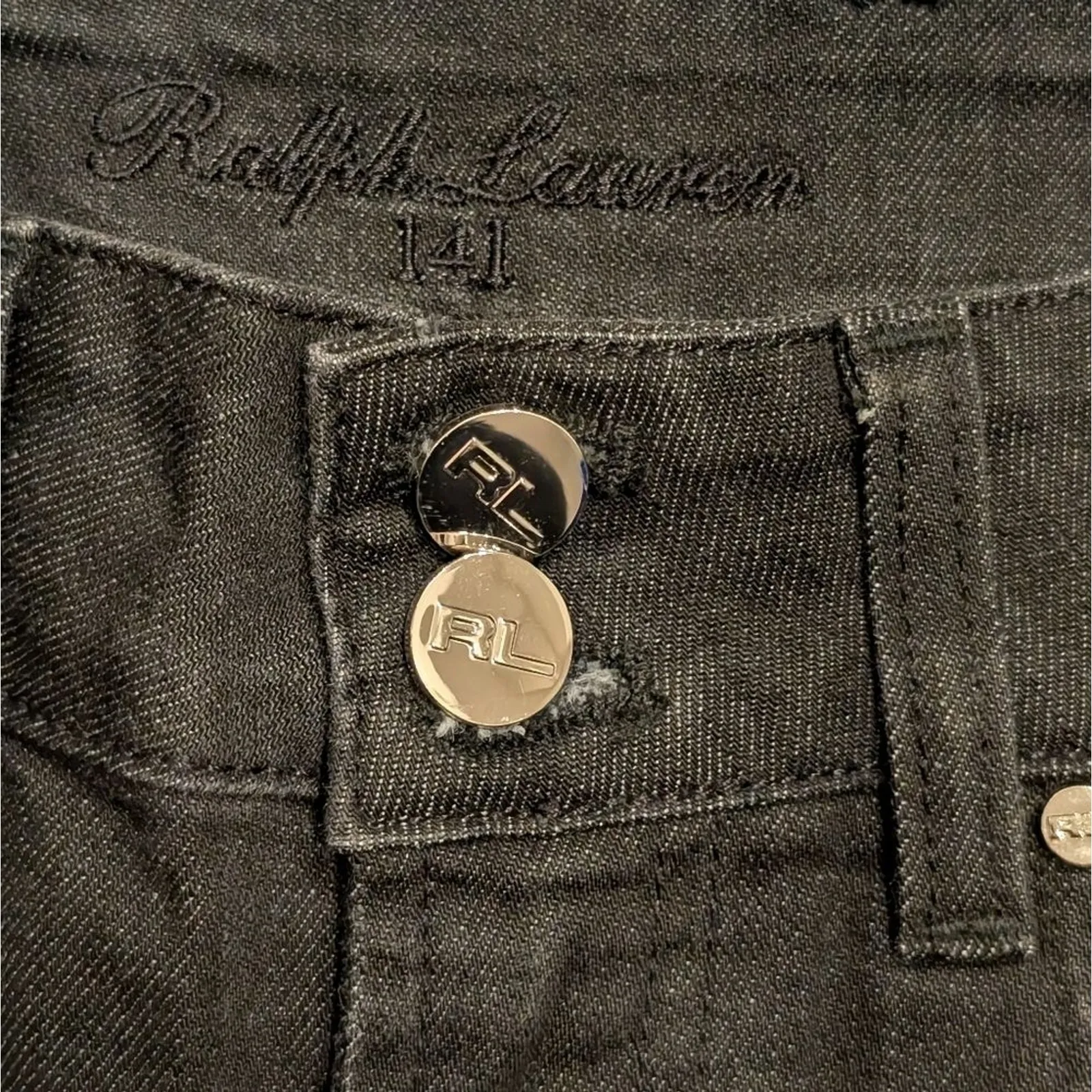 Ralph Lauren 141 Sz 28 Black Jeans High Rise Straight Leg Premium Denim Made USA - Image 3