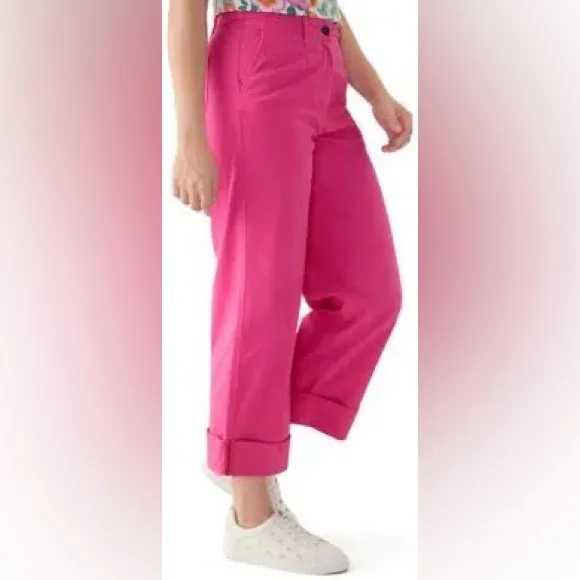 NWOT bright pink Women 8 Crown & Ivy wide-leg, cuffed, cropped chino pants - Image 5
