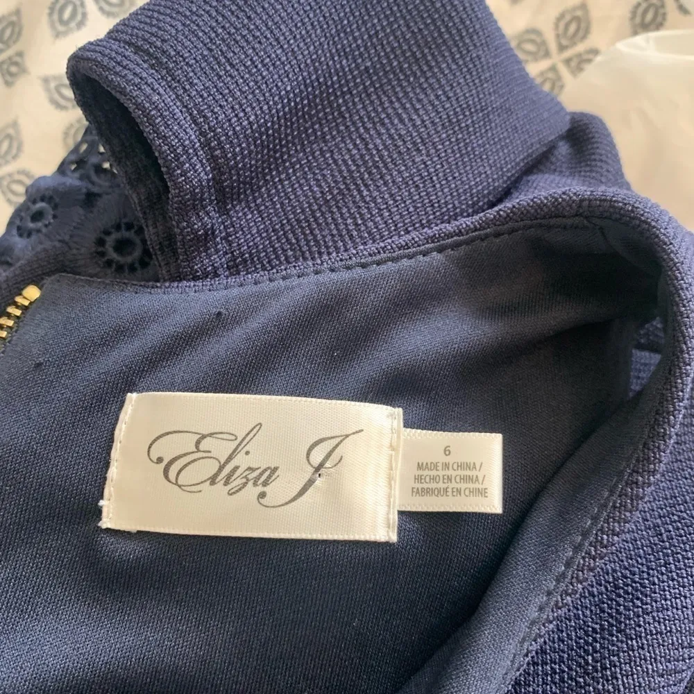 ELIZA J Lace Applique Crepe Cold Shoulder Cocktail Dress Black 6 - Image 7