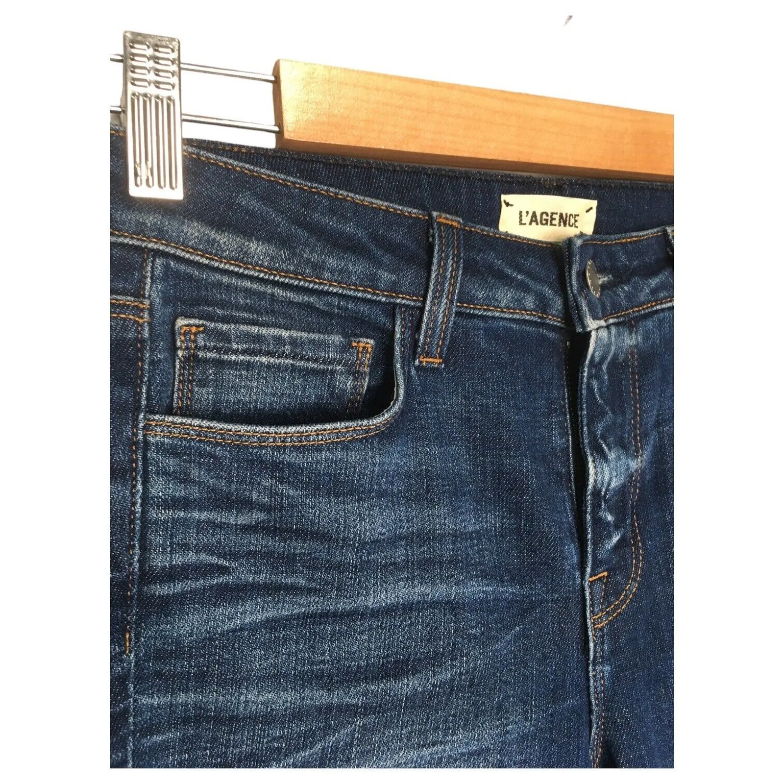 New Lagence Jeans Womens 25 Boot Cut Mid Rise Wiskering Raw Hem Medium Wash Blue - Image 2