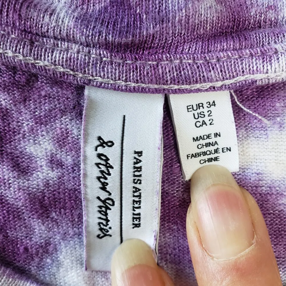 Paris Atelier + Other Stories Pink & Purple Tie Dye Linen T-Shirt Women's Size 2 - Image 5
