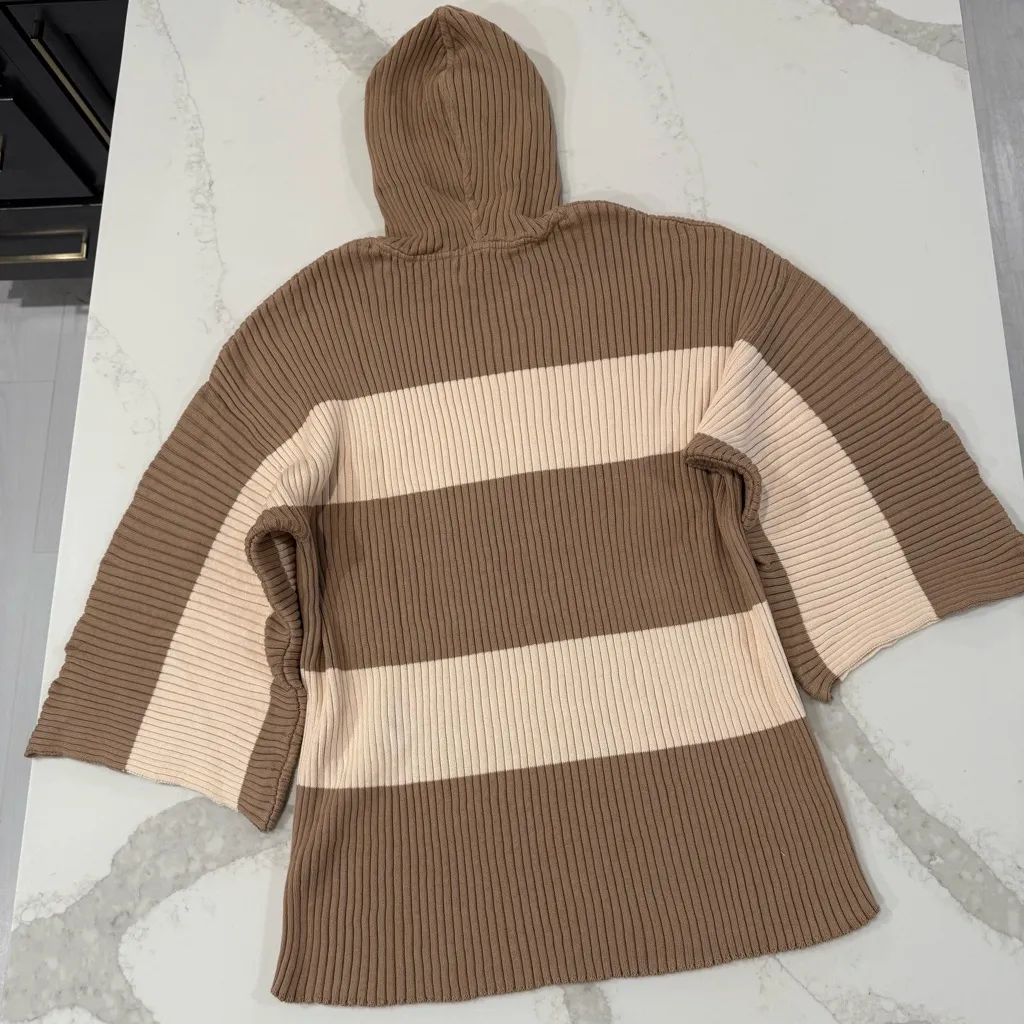 Free People Beach NWT Kami Hooded Sweater Set Womens Small Brown/Cream Oversized - Image 11