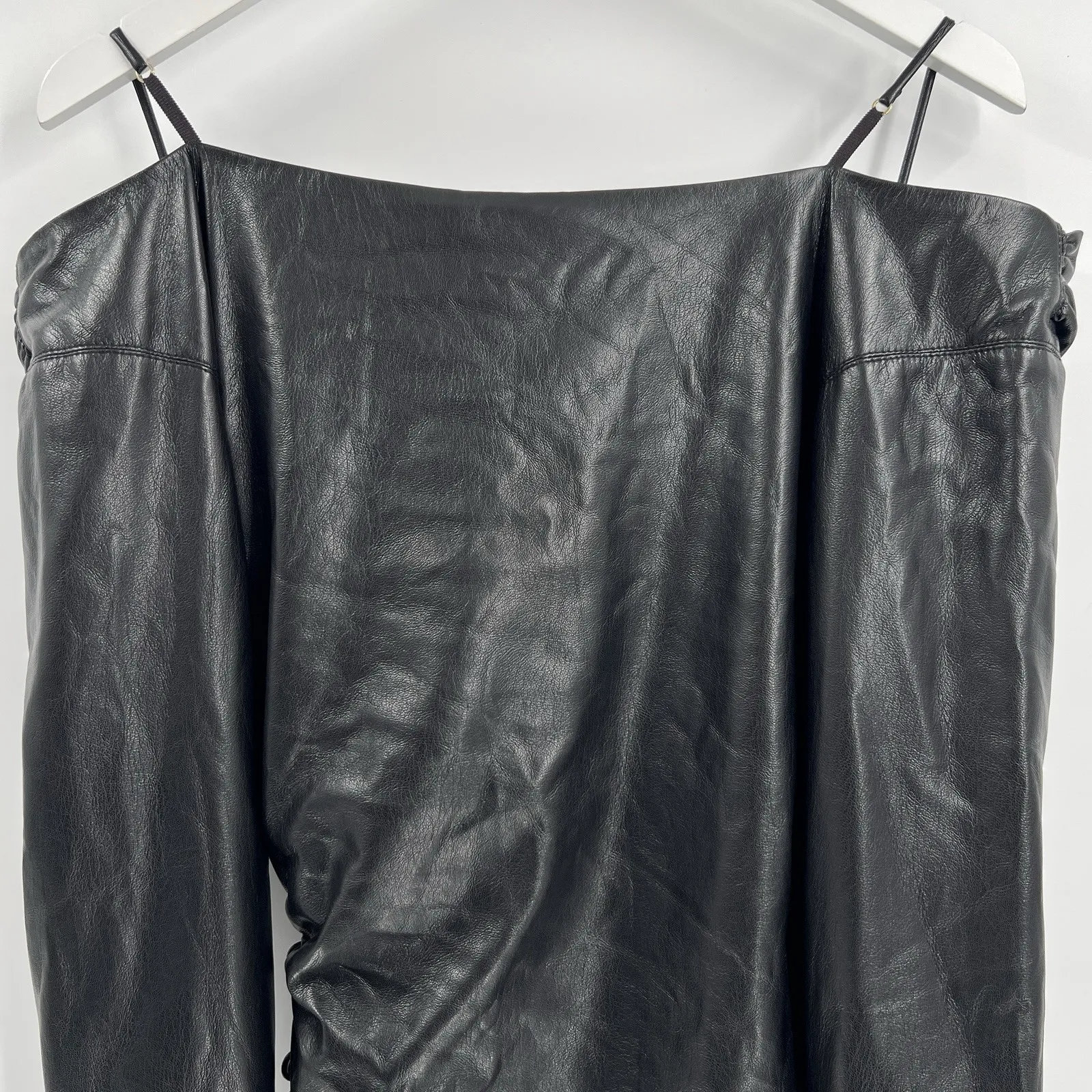 Nanushka Moha Black Faux Leather Long Sleeve Off Shoulder Mini Dress Large NWT - Image 7