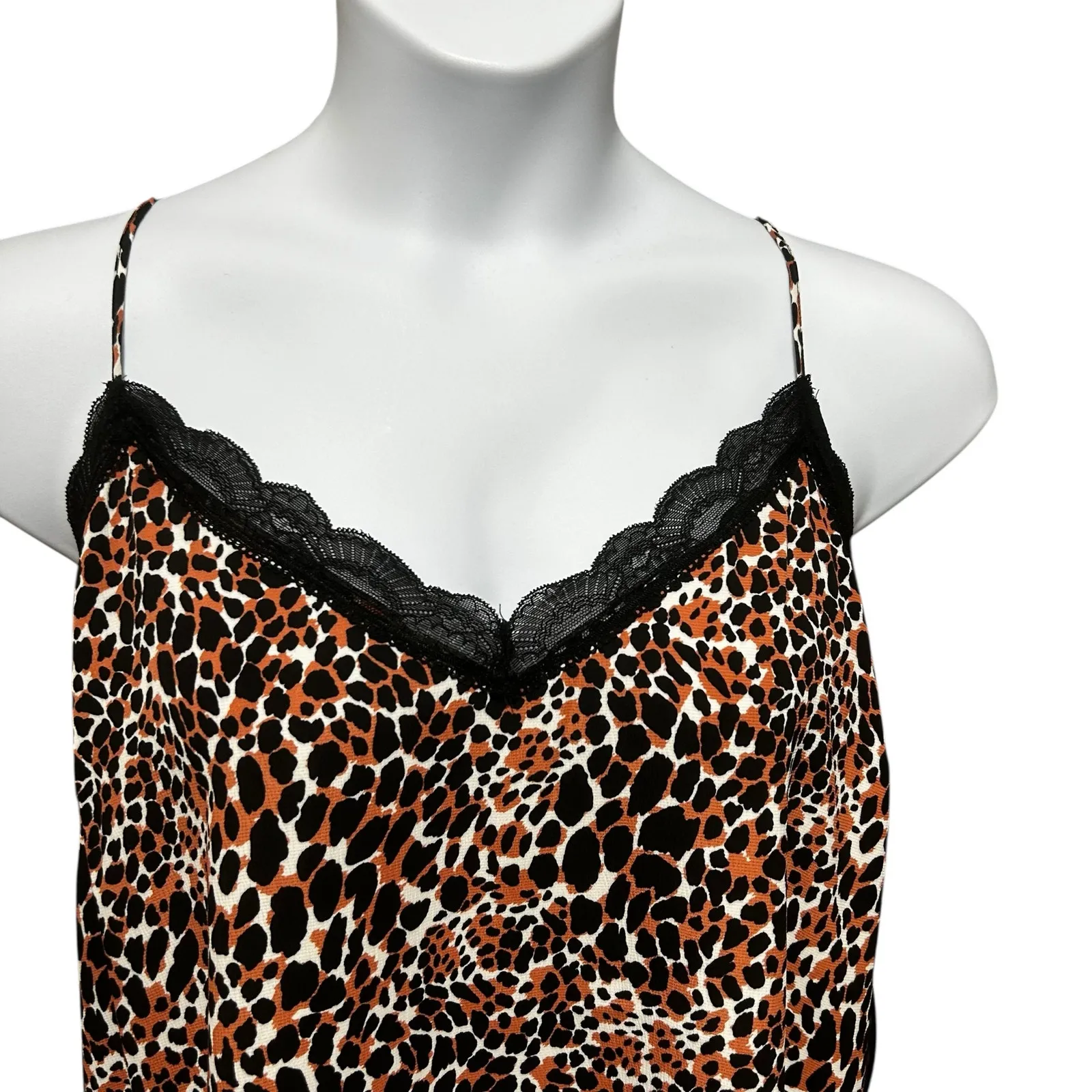 Y2K Scoop Women Leopard Cropped‎ Cami Top XL Lace Trim Night Club Coquette Layer Brown - Image 5