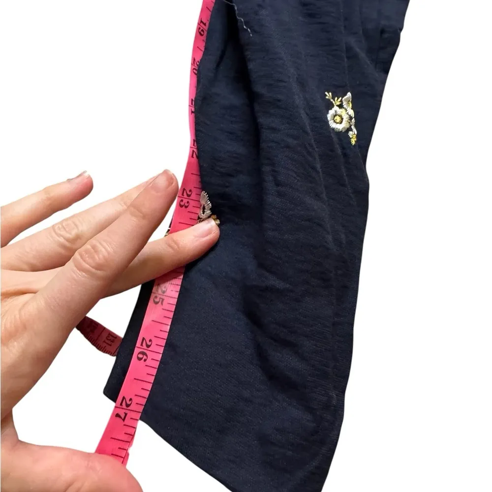 Zara navy paper bag style belted trousers with embroidered flowers in Medium - Image 5