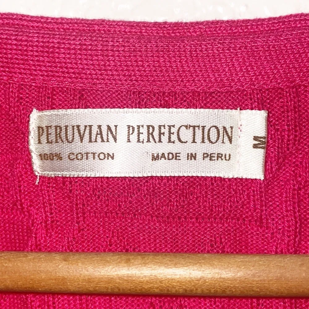 Peruvian Perfection 100% Cotton Hot Pink Size Medium Button Down Cardigan - Image 5