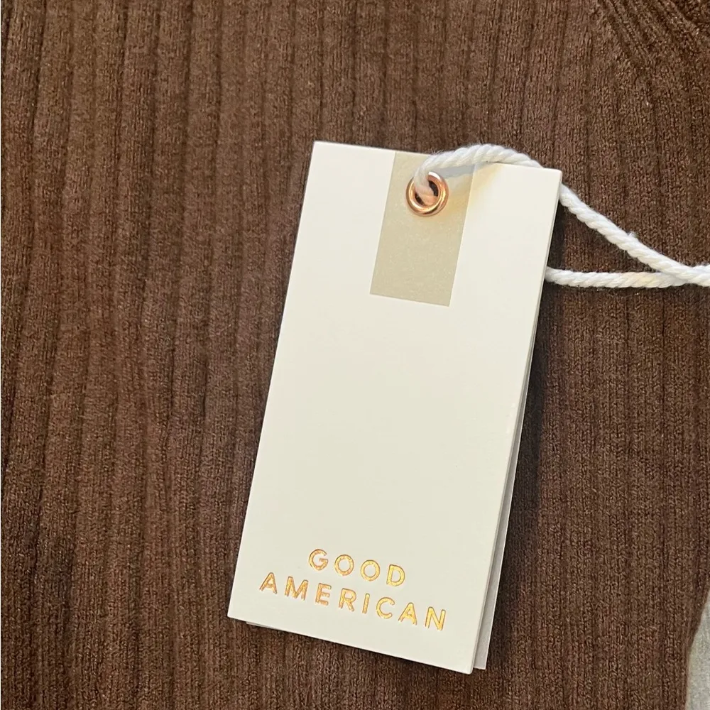 Good American Brown Rib Deep V-Neck Long Sleeve Knit Bodysuit Sweater, Sz 3 Lg - Image 12