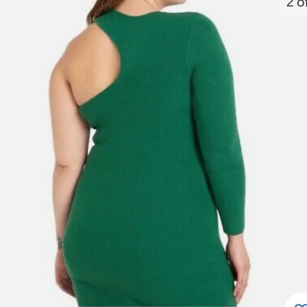 Eloquii Plus Size Asymmetrical One Sleeve Bodycon Knit Sweater Dress Apple Green - Image 3