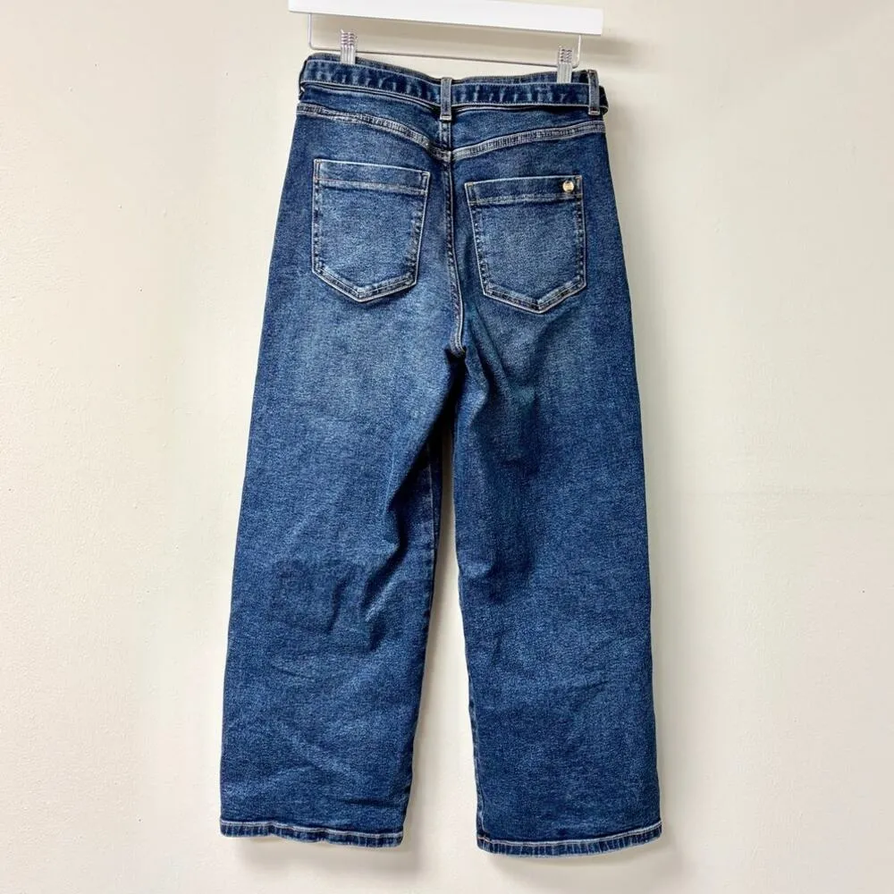 Zara Cotton Blend High Waisted Belted Denim Straight Jeans Blue Womens Size US 4 - Image 2